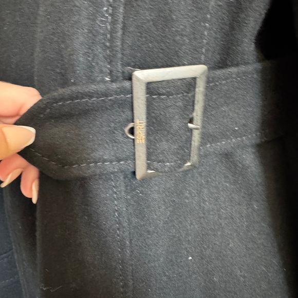 Y2K ESPRIT Wool Coat Black Peacoat for Women Vintage Black Jacket Sz L - Picture 9 of 11